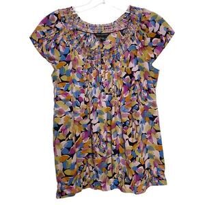 Banana Republic‎ Abstract Colorful Smocked Blouse SZ XS